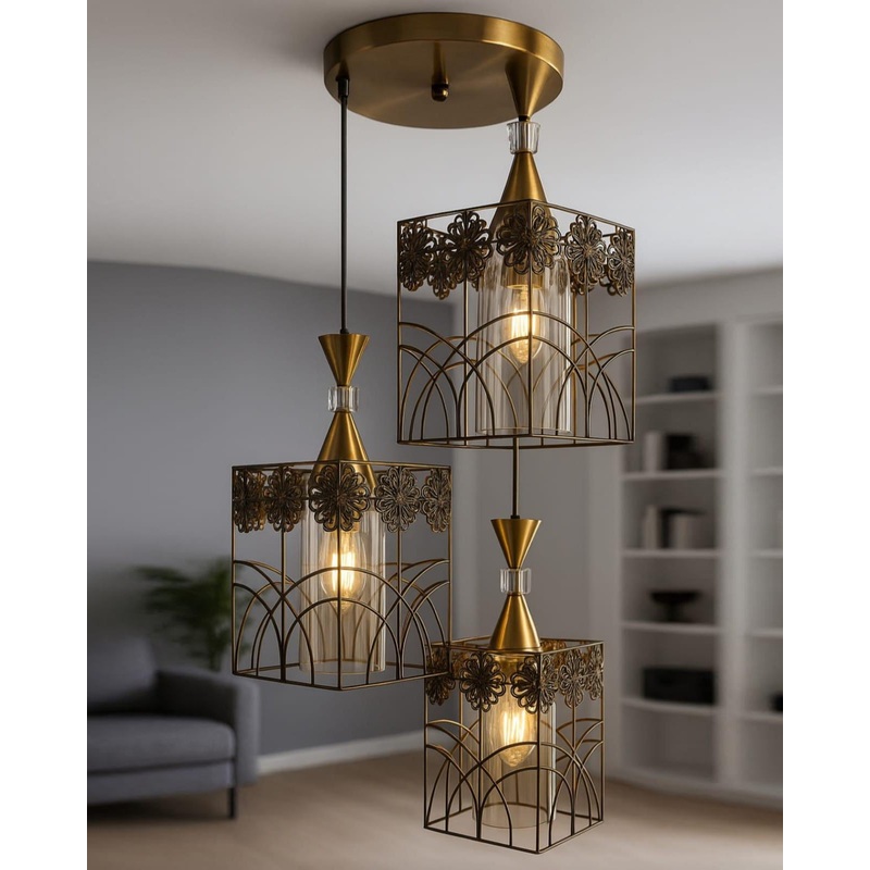 Floral Cube Hanging Pendant Light