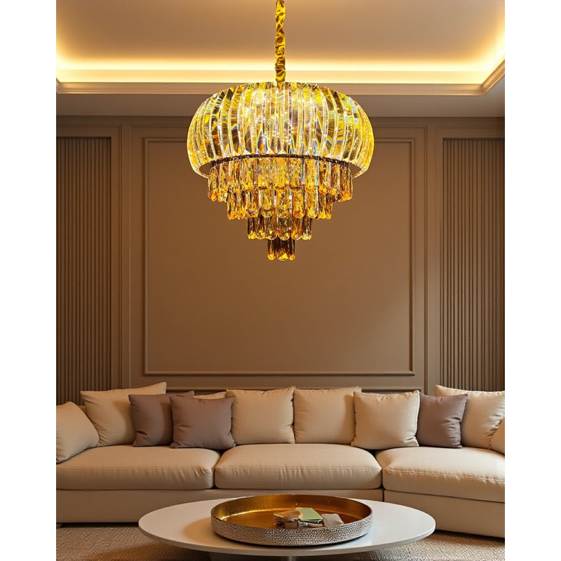 Golden Aurora Crystal Chandelier – 600MM