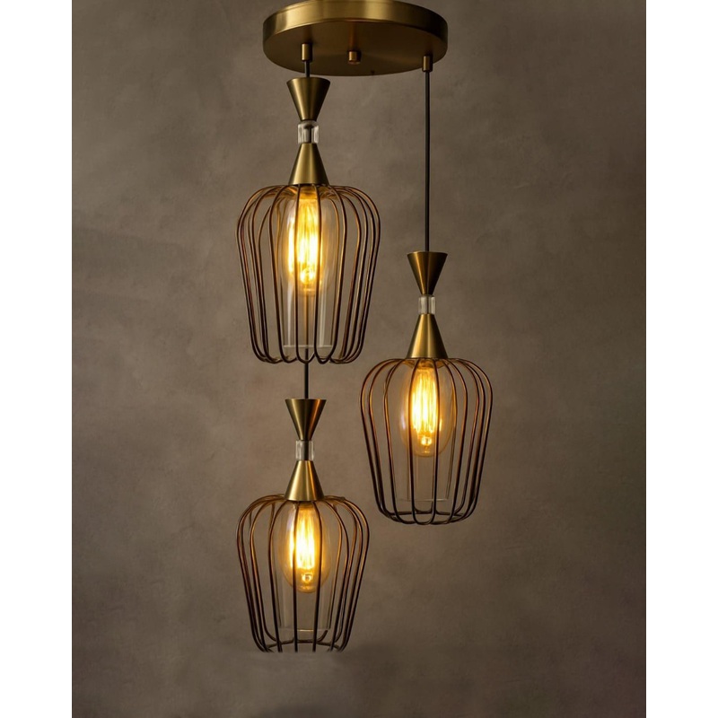 Golden Cage Cluster Pendant Light