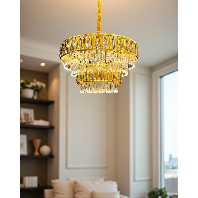 Golden Crystal Cascade Chandelier – 600MM