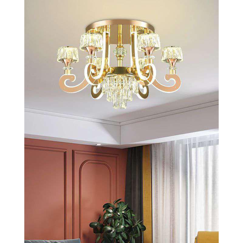 Golden Crystal Elegance Celing Mount Chandelier