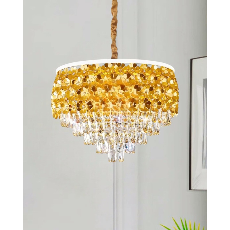 Golden Glimmer Crystal Chandelier – 50 CM