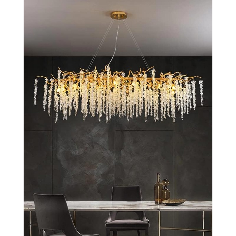 Golden Long Drop Crystal Chandelier