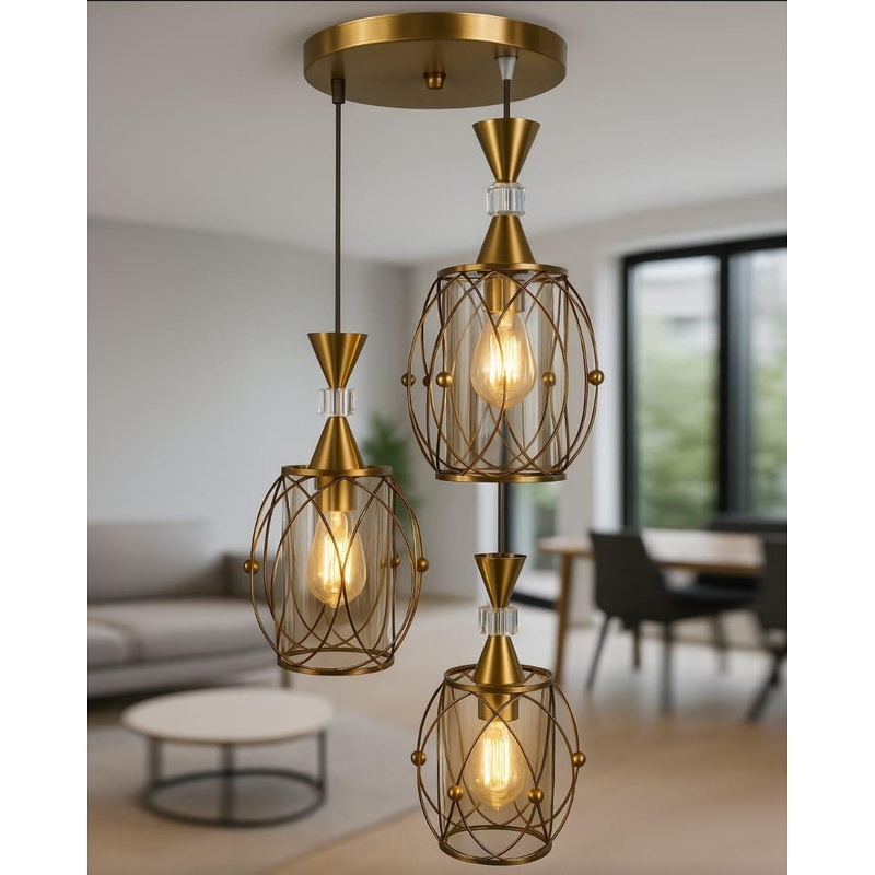 Golden Orbit Hanging Pendant Light