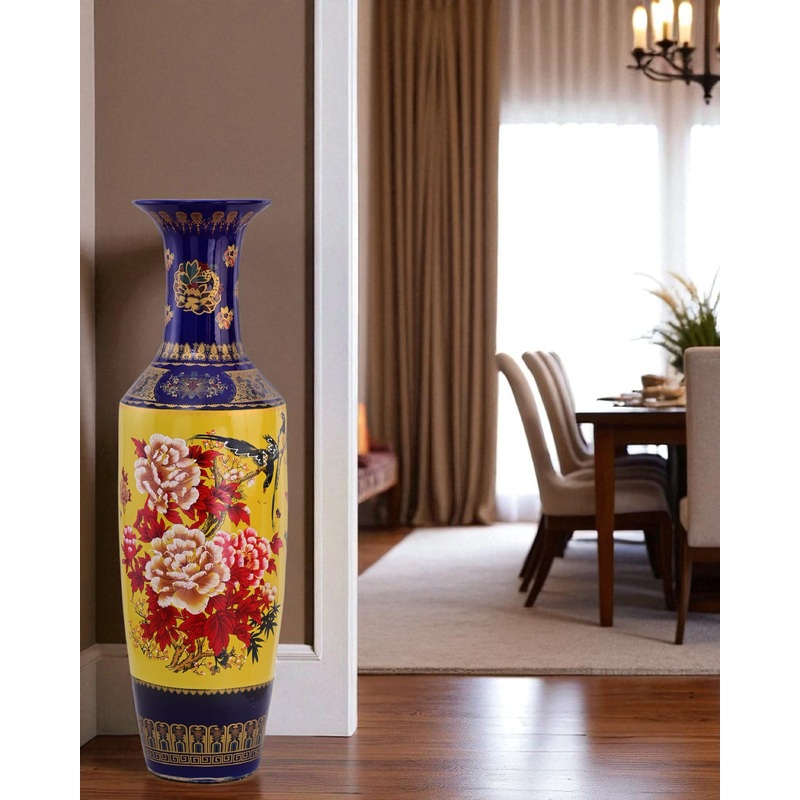 Imperial Peacock & Blossom Tall Floor Vase – 125 cm