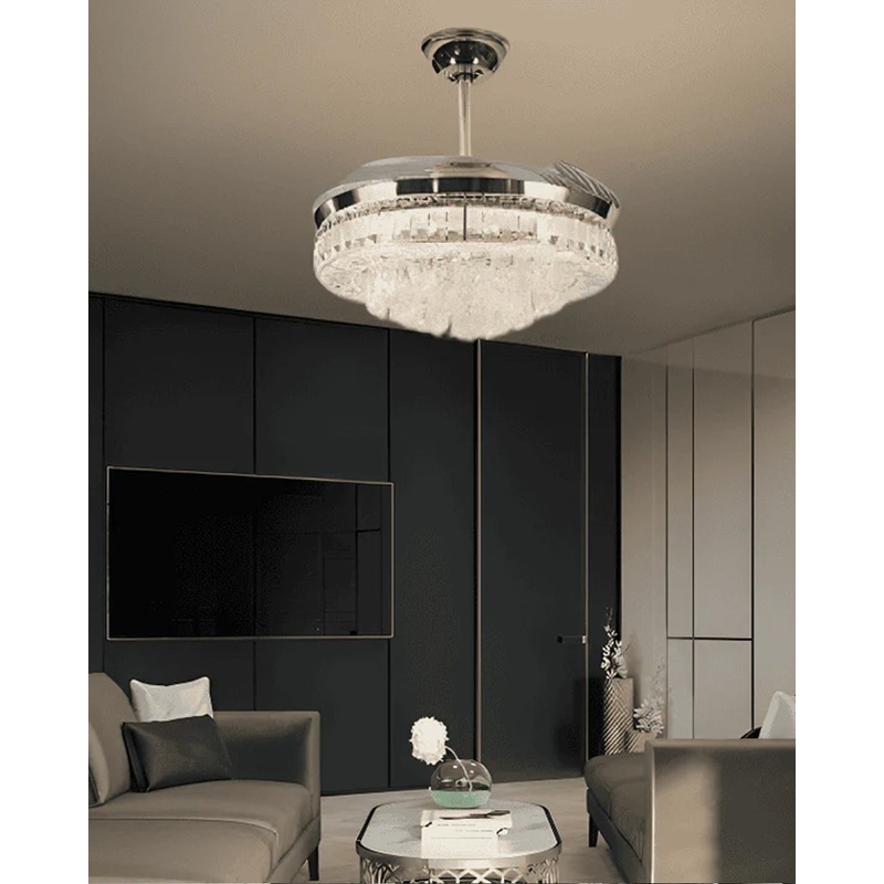 Luxe Crystal Retractable Ceiling Fan + Chandelier Light (with Remote Control)