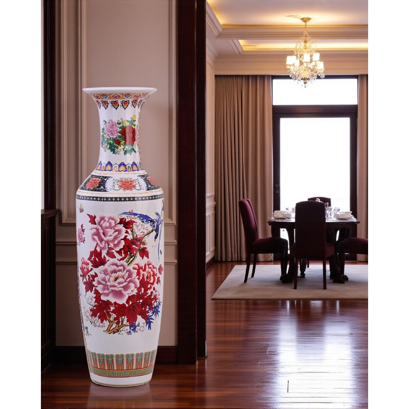 Majestic Peacock & Blossom Tall Floor Vase – 125 cm