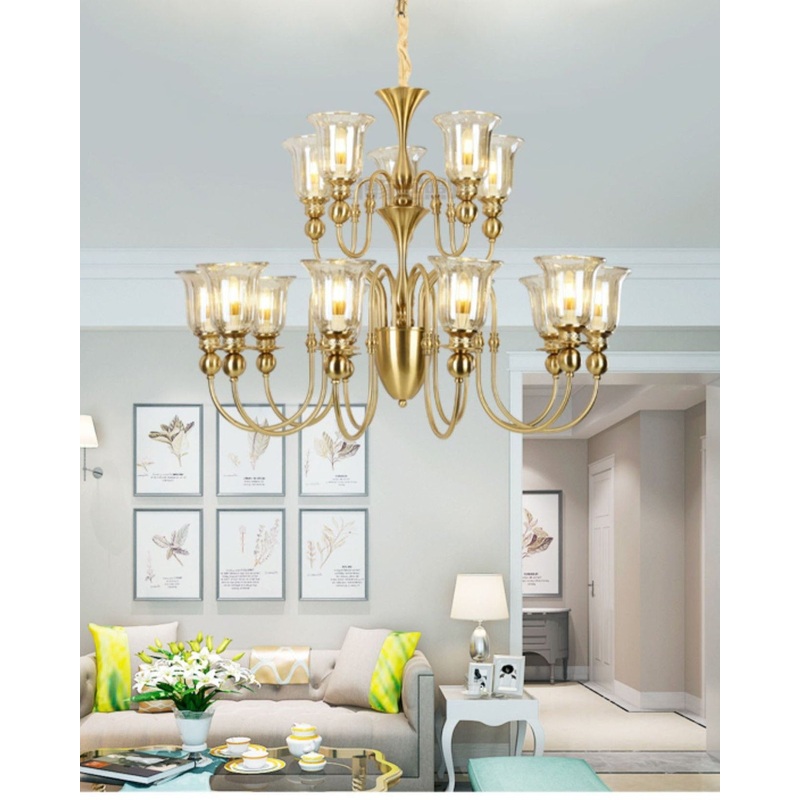 Traditional with Floral Glass Shades Chandelier – 12 Bulbs
