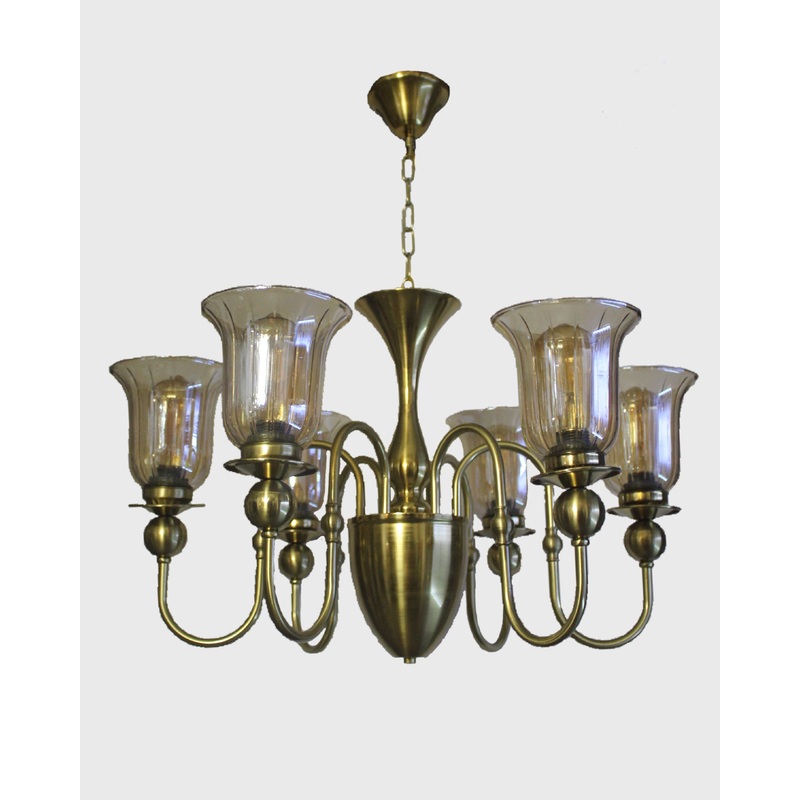 Traditional with Floral Glass Shades Chandelier – 6 Bulbs