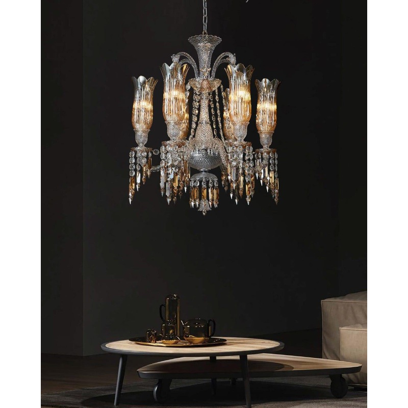 Vintage Crystal Tulip Arm Chandelier – 6 Bulbs