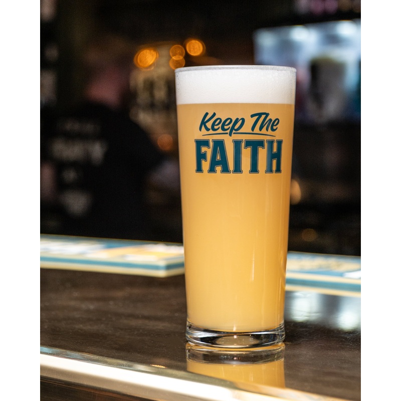 GREEN KEEP THE FAITH PINT GLASS