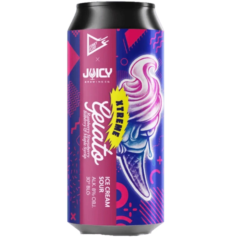 Funky Fluid x Juicy Brewing Collab Gelato XTREME Raspberry Strawberry Bilberry & Maple Syrup Ice Cream Sour 500ml (8%)