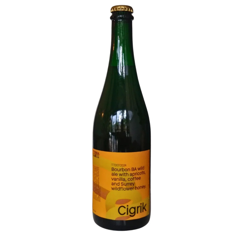 Terra Tempo Cigrik – Bourbon BA Wild Ale with Apricots, Vanilla, Coffee and Surrey Wildflower Honey 750ml (8%)
