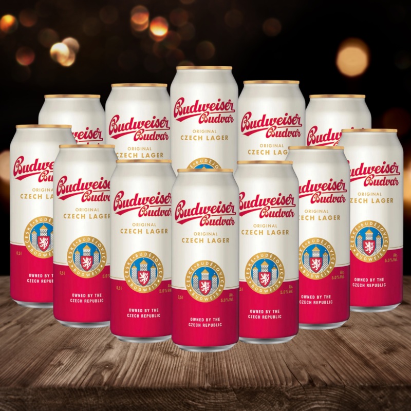 Budweiser Budvar Czech Lager 500ml Cans – 5% ABV (12 Pack)