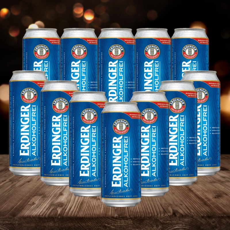 Erdinger Alkoholfrei German Alcohol Free Wheat Beer Cans – 0.5% ABV (12 Pack)