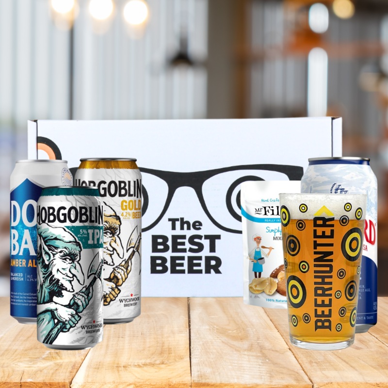 Ale 4 Can Beer Gift Set – Doom Bar, Shipyard, Hobgoblin with Branded Glass