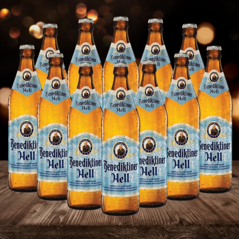 Benediktiner German Hells Lager 500ml Bottle – 5.0% ABV (12 Pack)