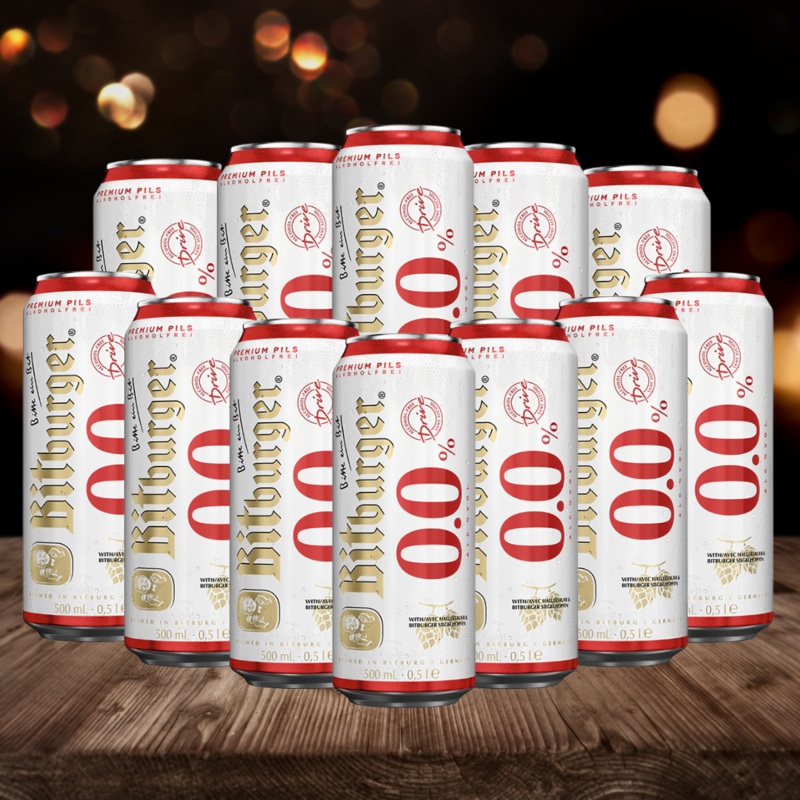 Bitburger Drive Alcohol Free German Pilsner 500ml Cans – 0.0% ABV (12 Pack)