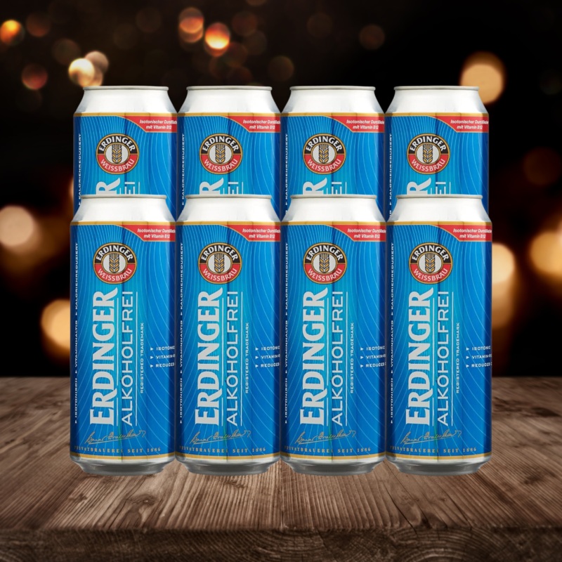 ERDINGER Alkoholfrei German Alcohol Free Wheat Beer 500ml Cans – 0.5% ABV (8 Pack)