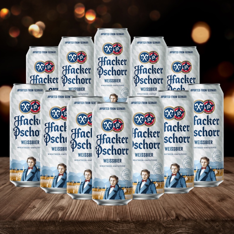 Hacker Pschorr Hefe Weissbier German Wheat Beer 500ml Cans – 5.5% ABV (12 Pack)