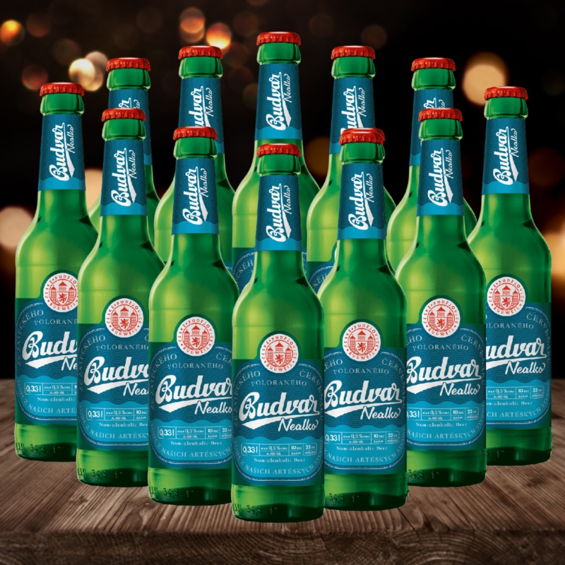 Budweiser Budvar Nealko Alcohol Free Czech Lager 330ml Bottles – 0.5% ABV (Multipack)