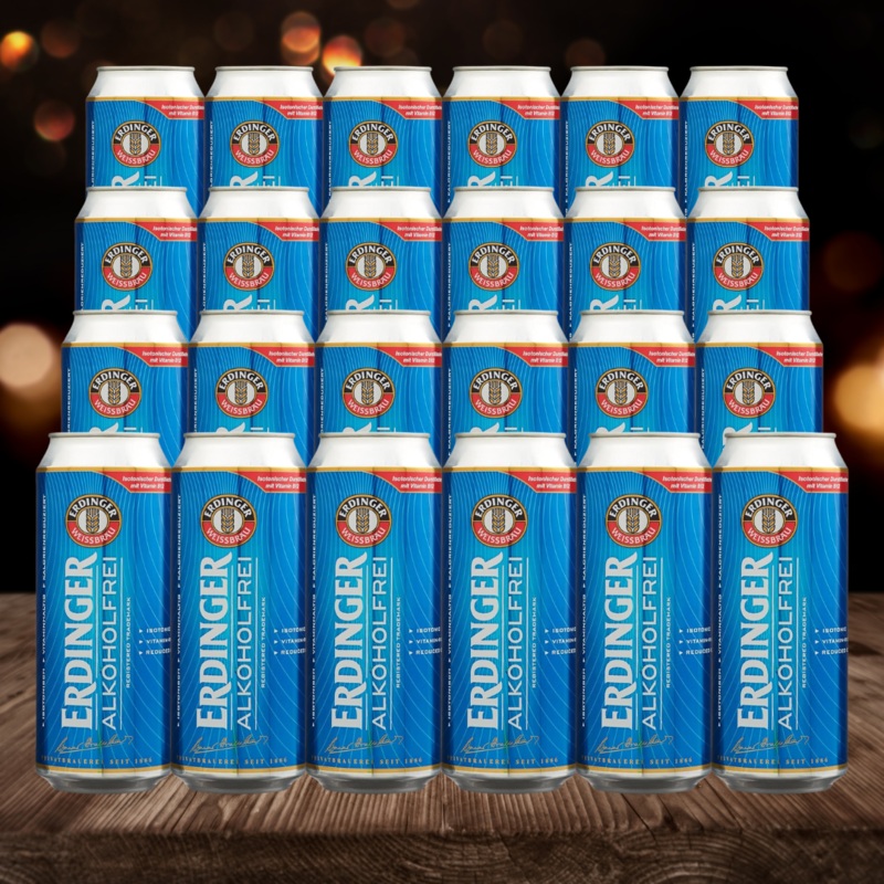 Erdinger Alkoholfrei German Alcohol Free Wheat Beer 500ml Cans – 0.5% ABV (24 Pack)