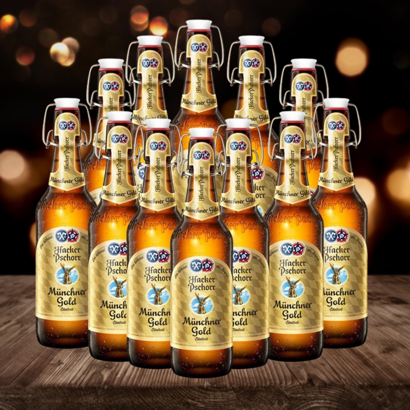 Hacker Pschorr Mnchner Gold German Helles Lager 500ml Bottles – 5.5% ABV (Multipack)