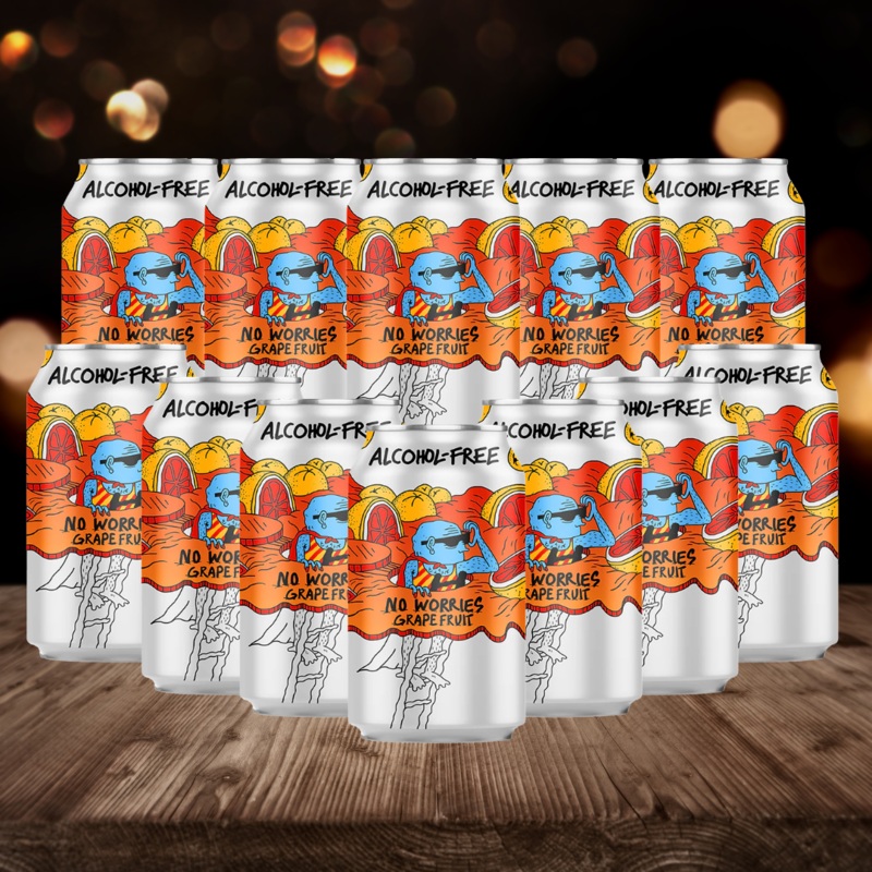 Lervig No Worries Grapefruit Norwegian Alcohol-Free Beer 330ml Cans – 0.5% ABV (12 Pack)