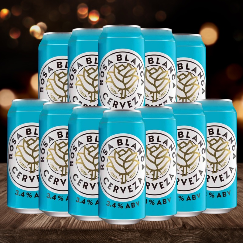 Rosa Blanca Cerveza 440ml Can  Light Spanish Lager 3.4% ABV (12 Pack)