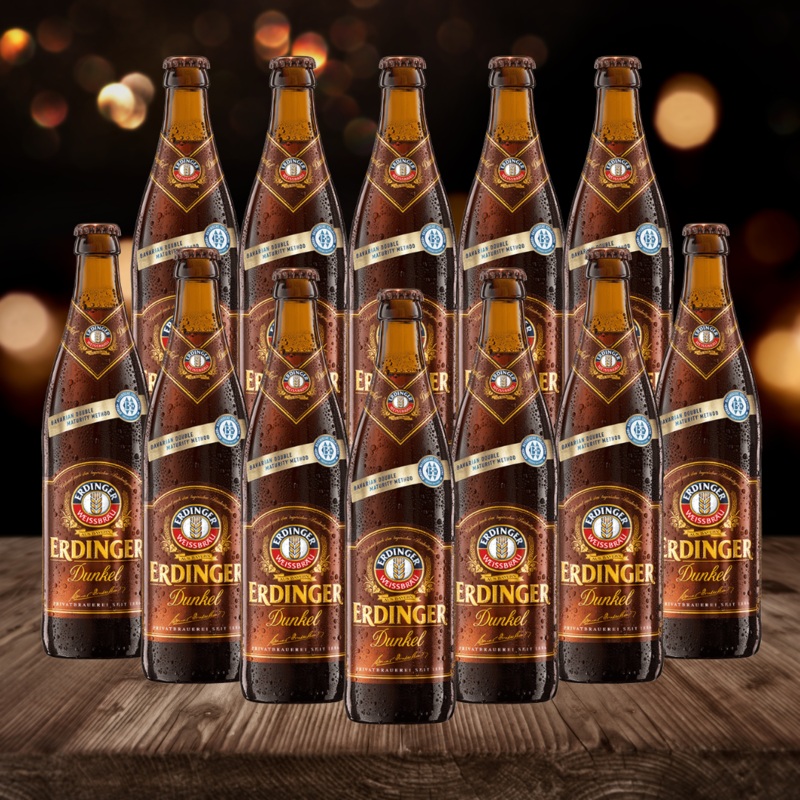 Erdinger Dunkel Dark German Wheat Beer 500ml Bottles – 5.3% ABV (12 Pack)