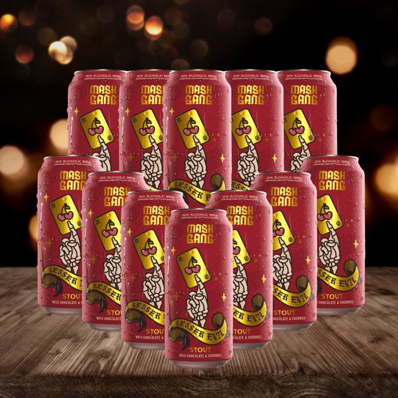 Mash Gang Lesser Evil American Low Alcohol Cherry Chocolate Stout 440ml Cans – 0.5% ABV (12 Pack)