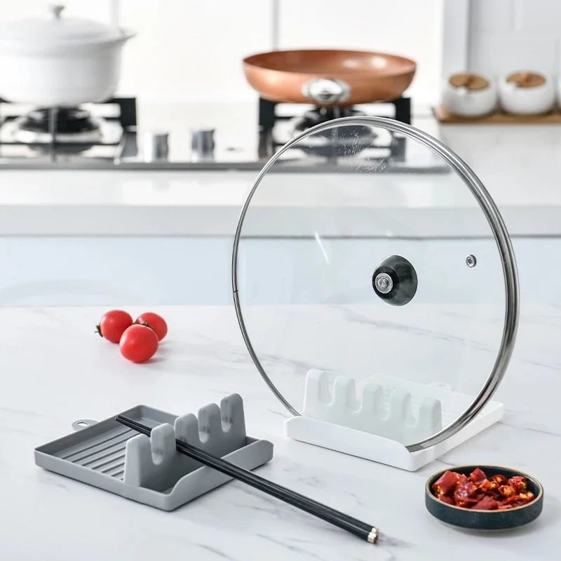 Plastic Oil Spill Spoon Resting Tray  4 Slot Spoon Rest Mat Stand for Cooking, Spatula, Chopsticks, Ladles & Kitchen Utensils (Random Color-Pack of 1)