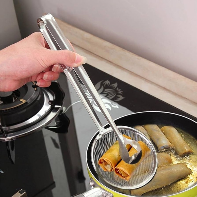 Stainless Steel Oil Frying Filter Tong  Kitchen Frying Tool for Draining & Serving Oil, Heat-Resistant Cooking Tong (Pack of 1)