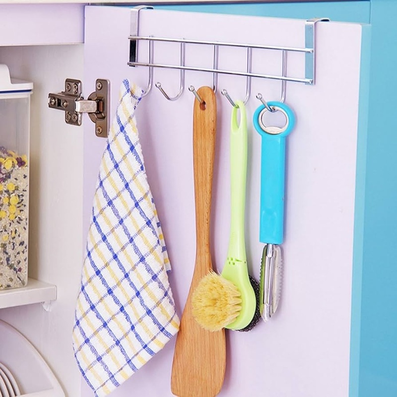 Stainless Steel Wall Hook Hanger with 5 Hooks  Space Saving Organizer for Kitchen, Bathroom & Home Essentials