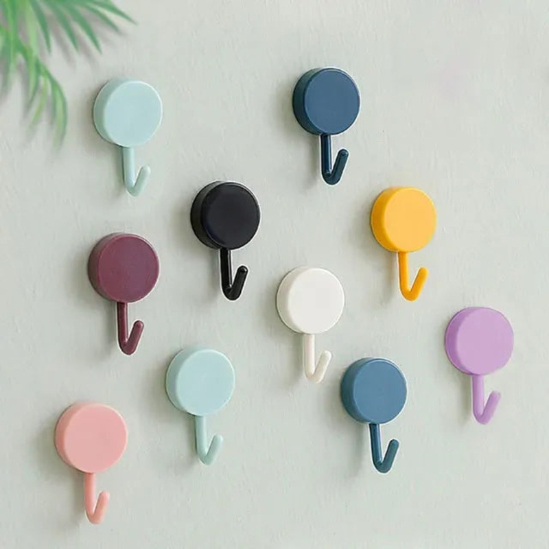Wall Hooks Multi-Color Set  10 Round Hooks for Home Organization, Self-Adhesive Wall Hangers for Keys, Towels, Kitchen & Bathroom
