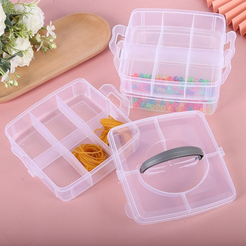 2-Layer 12-Grid Transparent Storage Box  Portable Detachable Organizer for Jewelry, Sewing, Buttons, Earrings, Hair Accessories & More (Pack of 1)