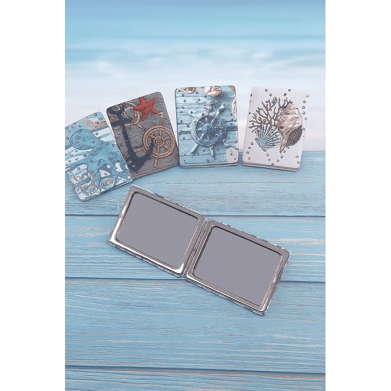 Ocean Print Rectangular Shape Diamond Mirror  Travel-friendly Elegant and Stylish Mirror ( Pack of  1 )