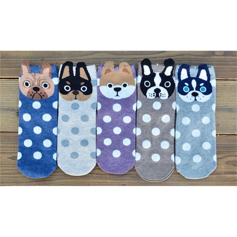 Polka Dot Dog Face Design Cotton Socks