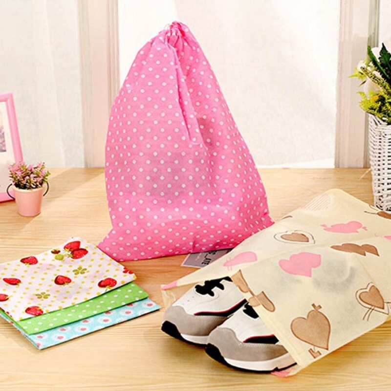Portable Dust Proof Travel Shoe Bag Random Print – (Pack of 3 Pcs)