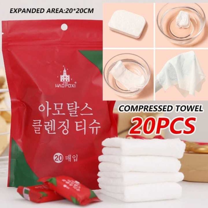 Travel Compressed Tissue Pack  20 Pcs Pocket-Sized Disposable Towels (100% Natural Fiber)