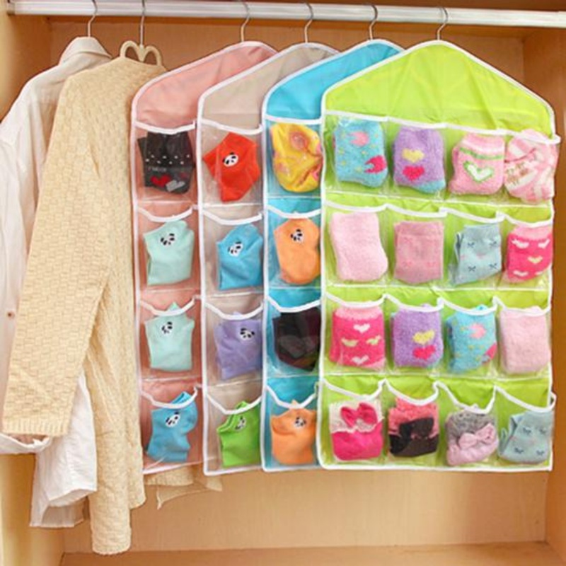 Premium 16 Pocket Hanging Wardrobe Organizer  Cupboard Storage for Socks, Lingerie & Clothes(Random color-Pack of 1)