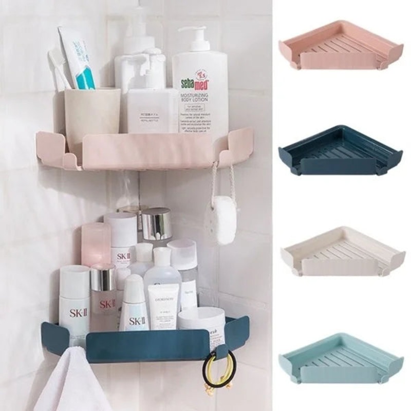 Triangular Bathroom Corner Storage Rack  Wall Mounted Shower Organizer Shelf (Random Color-Pack of 1)