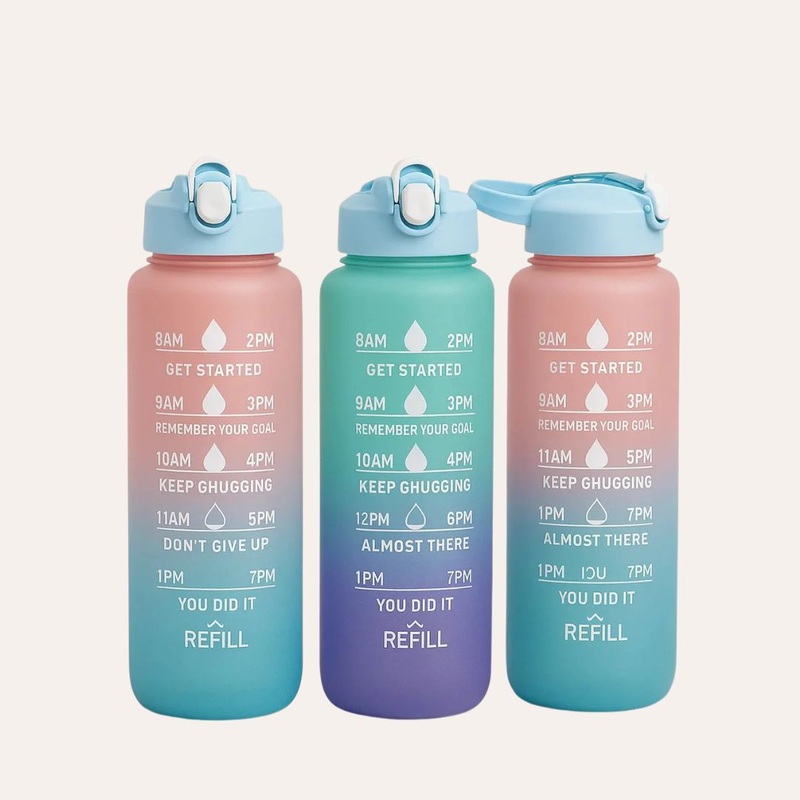 1000ml Motivational Water Bottle with Straw & Time Marker  Leak-Proof, BPA-Free Tritan Drink Bottle with 1-Click Open Lid for Gym, Running, School & Outdoor (Random Color-Pack of 1)