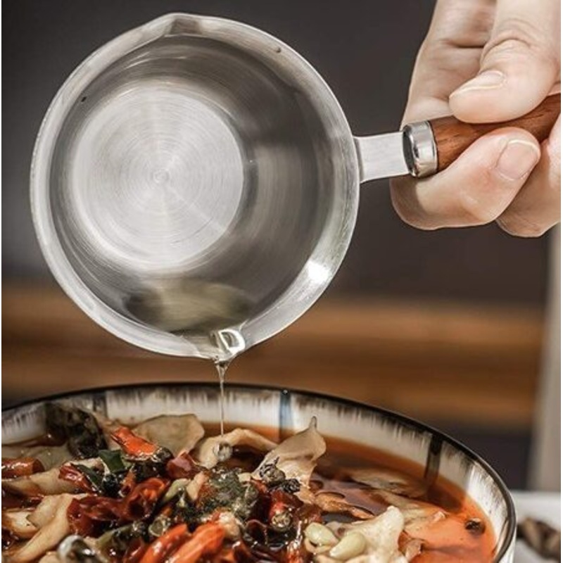 Stainless Steel Mini Saucepan, Tadka Pan with Handle, Rustproof Fast Heating Food Grade, Milk Butter Warmer Pot with Cool Handle for Making Syrup for Melting Butter (200ML)