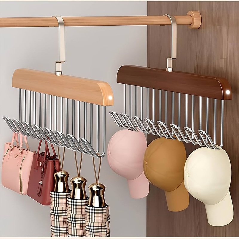 Multi-Use Wooden Hanger with 8 Hooks  1 Pc Wall Mounted Storage Organizer