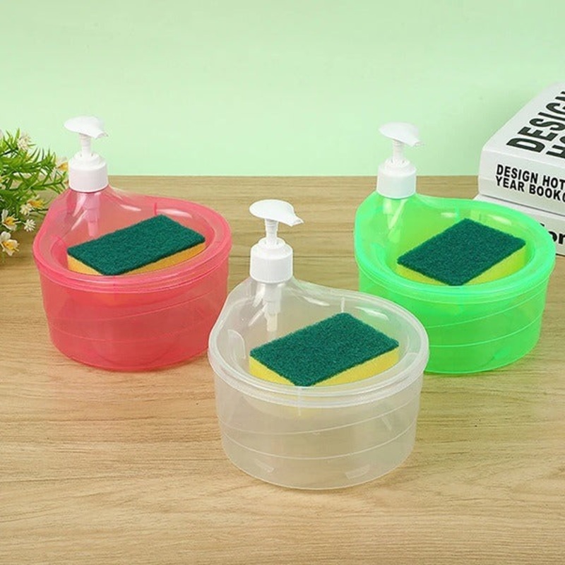 2-in-1 Dish Soap Dispenser and Sponge Holder Kitchen Accessory for Dishwashing Liquid Soap, Includes Free Sponge – Soap Pump Dispenser (Pack of 1 )