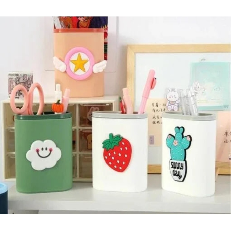 Plastic Desk Pen Stand (Random Design)
