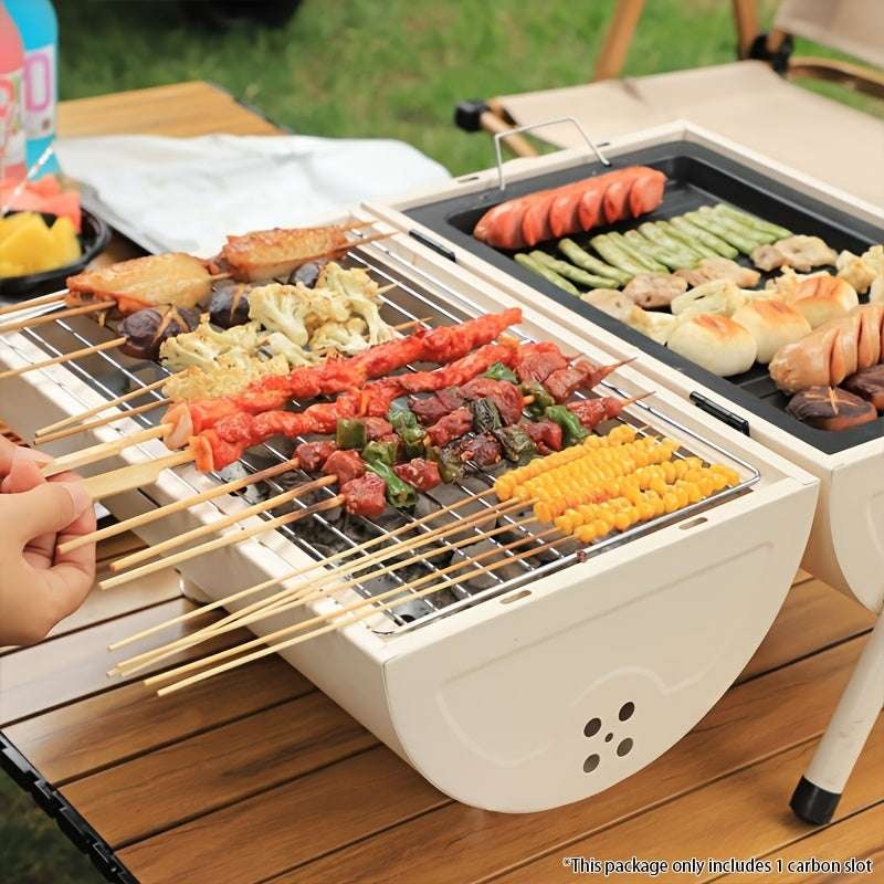 Portable Folding BBQ Grill, Outdoor Camping Charcoal Barbecue with Dual-Sided Grilling Grate and Drip Tray, Iron Construction – Ideal for Home Garden, Backyard, and Outdoor Cooking