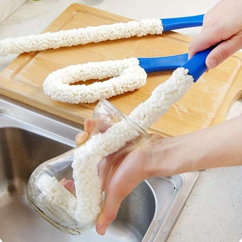 Soft Bristle Multi-functional Bottle Cleaning Brush with Handle – Portable, No Electricity Needed, Ideal for Kitchen Cleaning, Glass & Decanter Cleaner Tool