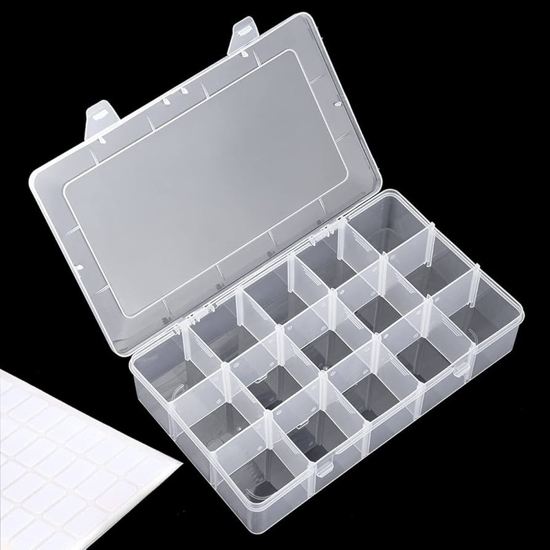 15-Grid Large Capacity Transparent Plastic Storage Box  Organizer for Jewelry, Accessories & Small Items (Pack of 1)